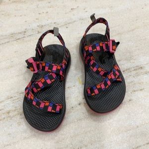 Pink and Black Chacos